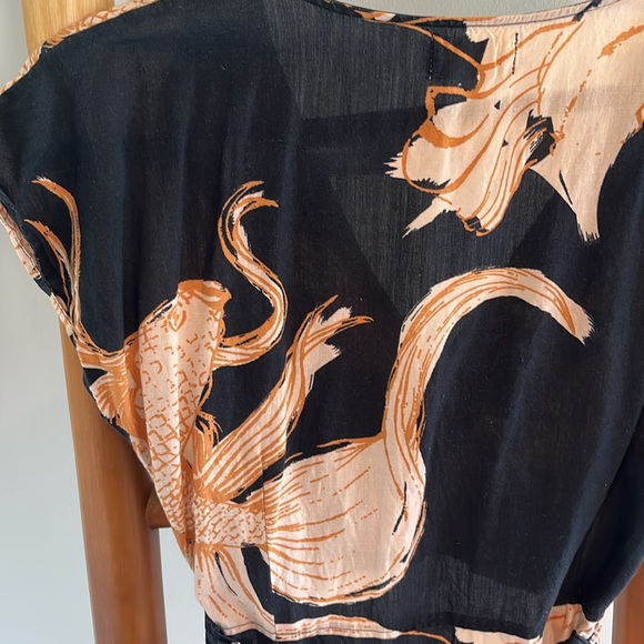 Salinas linen koi print wrap dress with peekaboo midriff sz M - Picture 5 of 5